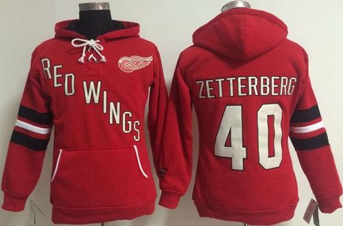 Detroit Red Wings #40 Henrik Zetterberg Red Women's Old Time Heidi NHL Hoodie - Zenithce