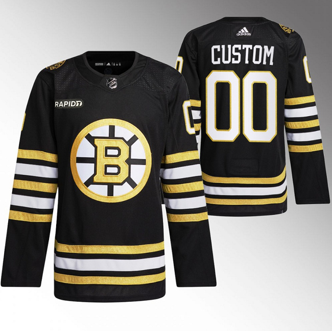 Boston Bruins Custom Black With Rapid7 Patch 100th Anniversary Stitched Jersey - Zenithce