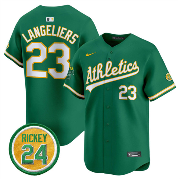 Oakland Athletics #23 Shea Langeliers Green 2024 Limited With Rickey Henderson Patch Stitched Jersey - Zenithce