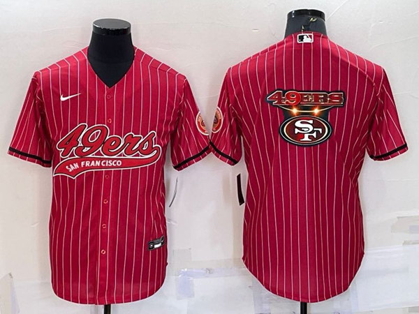 San Francisco 49ers Red Team Big Logo With Patch Cool Base Stitched Baseball Jersey - Zenithce