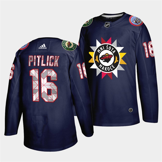 Minnesota Wild #16 Rem Pitlick 2021 22 Navy Native American Heritage Day Stitched Jersey - Zenithce
