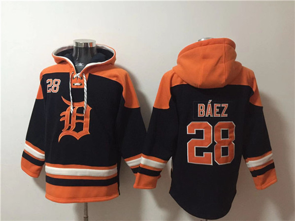 Detroit Tigers #28 Javier Báez Black Orange Lace-Up Pullover Hoodie - Zenithce