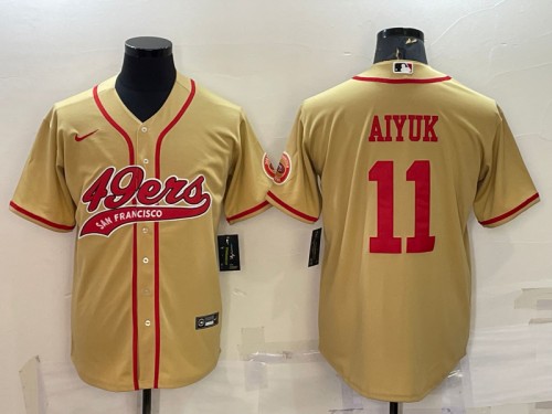 San Francisco 49ers #11 Brandon Aiyuk Gold With Patch Cool Base Stitched Baseball Jersey - Zenithce