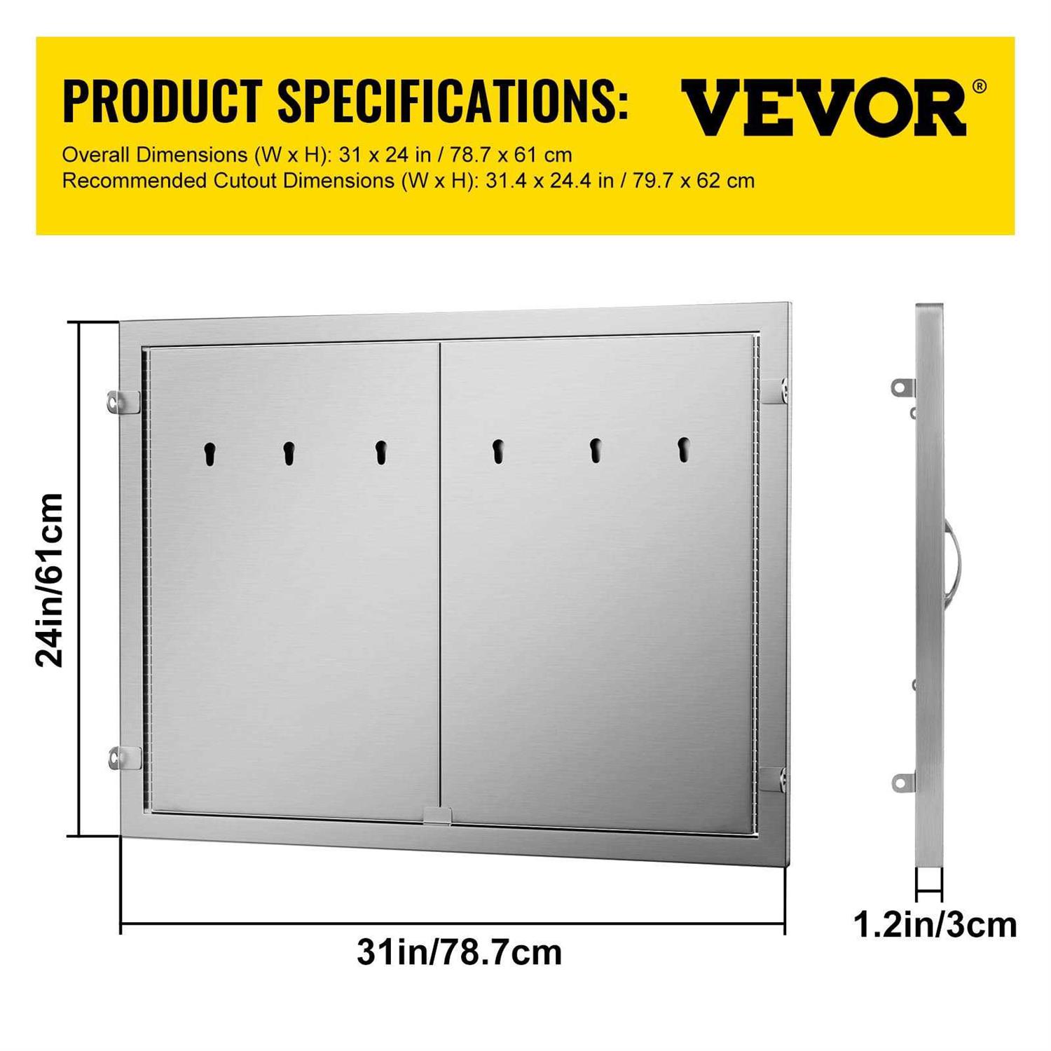 VEVOR Outdoor Kitchen Doors H Double BBQ Door Stainless Steel BBQ Access Door - Zenithce