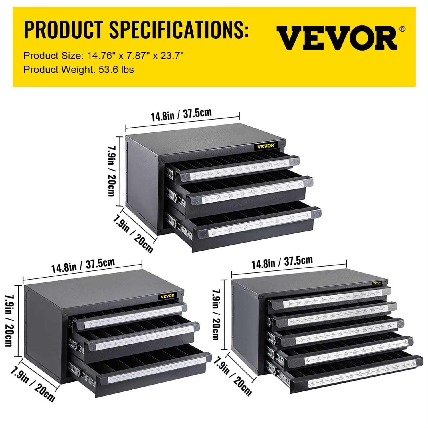 VEVOR Drill Bit Dispenser Cabinet Three-Drawer Drill Bit Dispenser for 1/16 to 1/2 & Letter Sizes A to Z - Zenithce