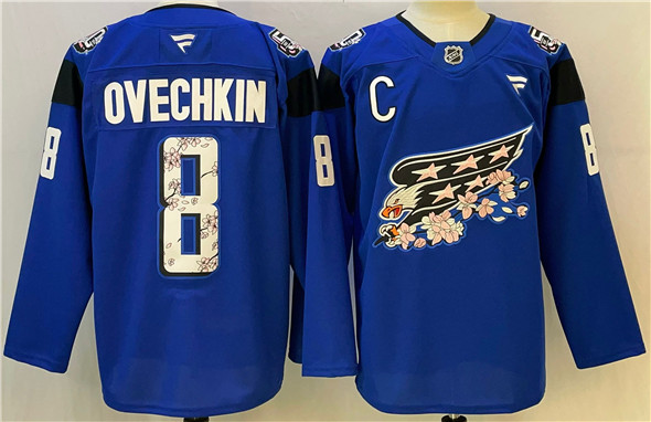 Washington Capitals #8 Alex Ovechkin Blue Cherry Blossom With C Patch Stitched Jersey - Zenithce