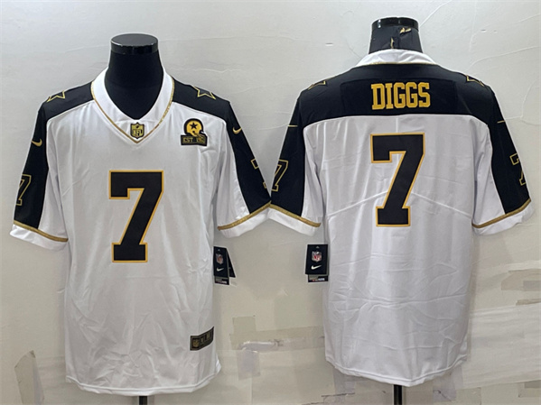 Dallas Cowboys #7 Trevon Diggs White Gold With 1960 Patch Thanksgiving Vapor Untouchable Limited Stitched Football Jersey - Zenithce