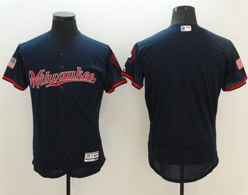 Brewers Blank Navy Blue Fashion Stars Stripes Flexbase Authentic Stitched Jersey - Zenithce