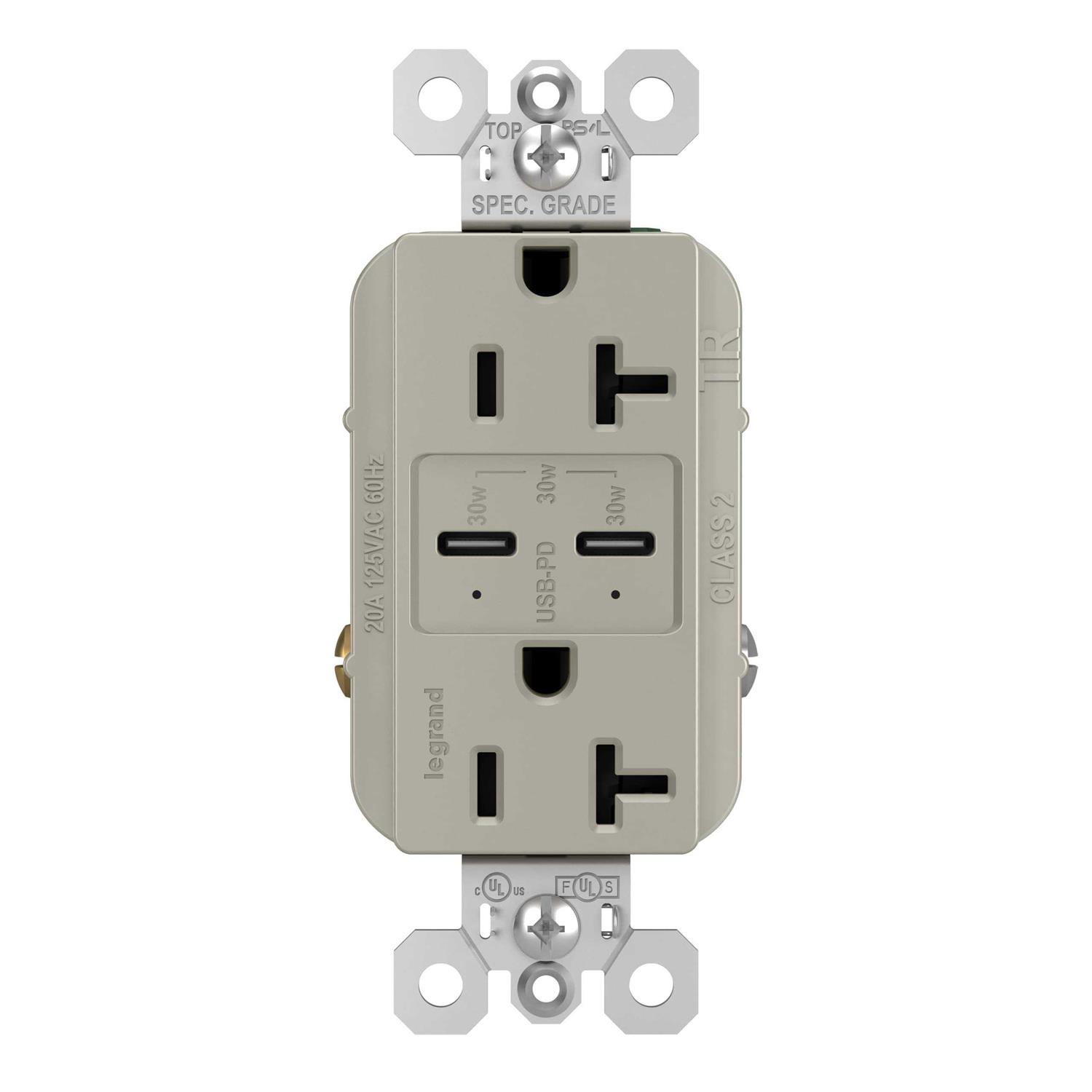 Radiant 20 Amp Ultra-Fast PLUS Power Delivery Type-C USB Outlet Tamper-Resistant TR20USBPD - Zenithce