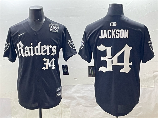 Las Vegas Raiders #34 Bo Jackson Black 'Gothic Sin City Shadows Edition' With 65th Anniversary Patch Vapor Limited Stitched Jersey - Zenithce