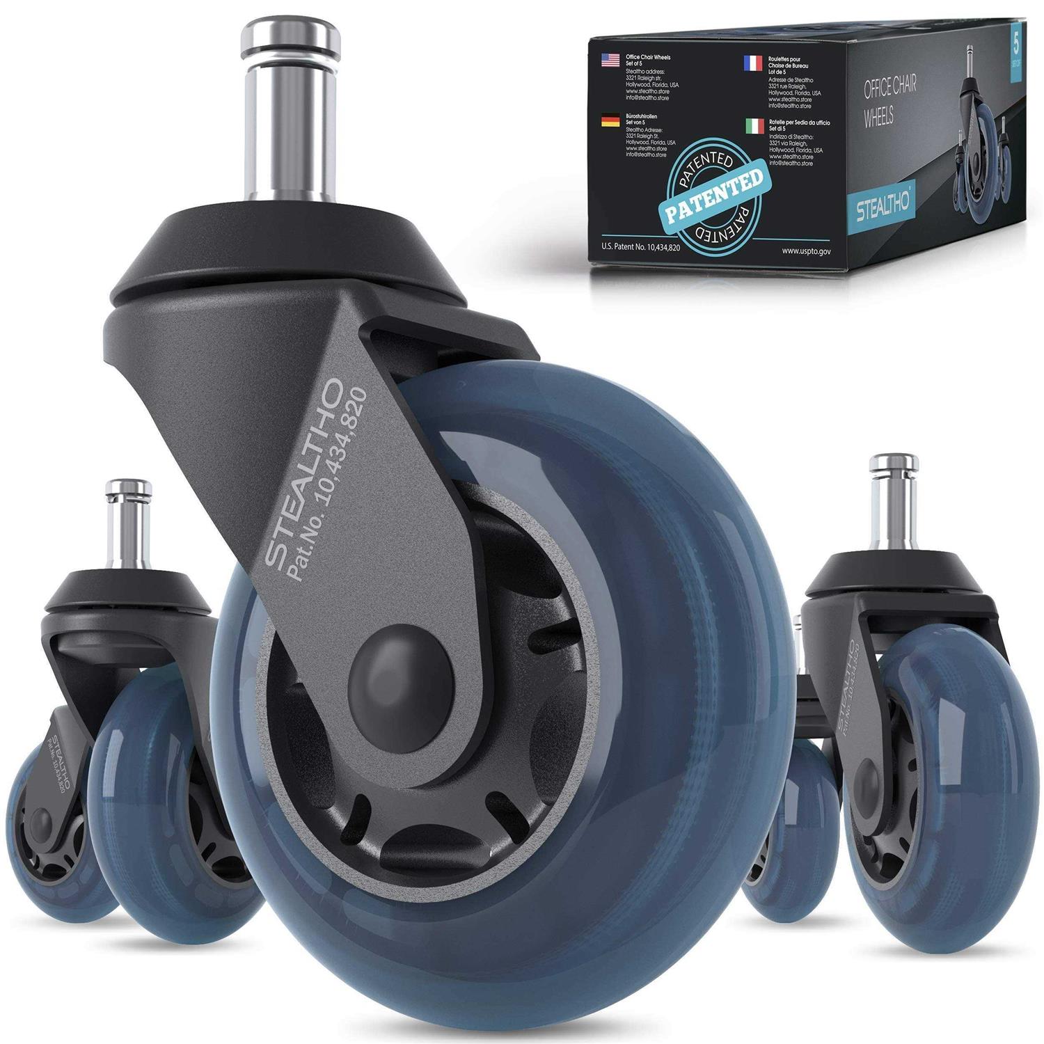 Stealtho Patented Replacement Office Chair Caster Wheels Set of 5 - Zenithce
