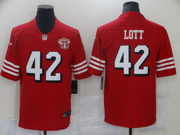 San Francisco 49ers #42 Ronnie Lott 2021 Scarlet 75th Anniversary Alternate Vapor Untouchable Limited Stitched Jersey - Zenithce