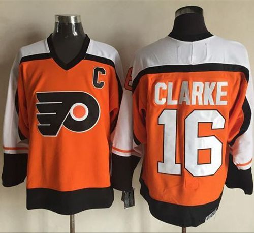 Flyers #16 Bobby Clarke Orange Black CCM Throwback Stitched Jersey - Zenithce
