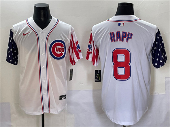 Chicago Cubs #8 Ian Happ White 2025 Independence Day Vapor Premier Limited Stitched Jersey - Zenithce