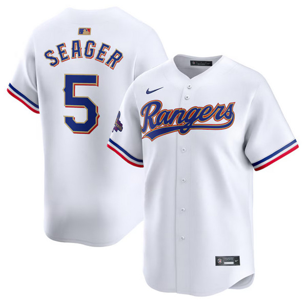 Texas Rangers #5 Corey Seager White 2024 Gold Collection Cool Base Stitched Jersey - Zenithce