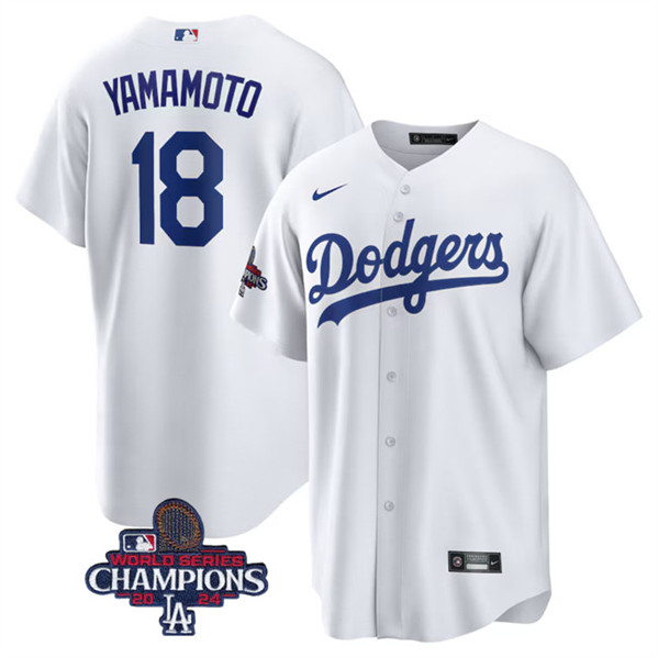 Los Angeles Dodgers #18 Yoshinobu Yamamoto White 2024 World Series Champions Home Stitched Jersey - Zenithce