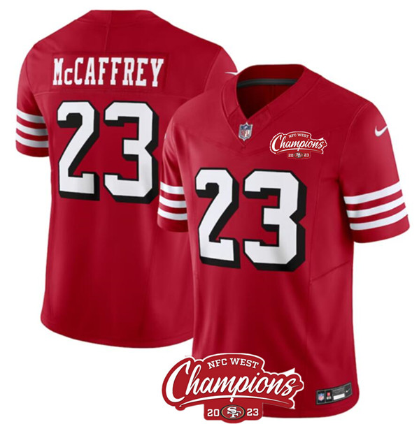 San Francisco 49ers #23 Christian McCaffrey Red 2023 F.U.S.E. NFC West Champions Patch Alternate Stitched Jersey - Zenithce