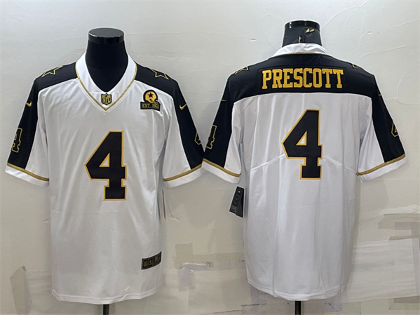 Dallas Cowboys #4 Dak Prescott White Gold With 1960 Patch Thanksgiving Vapor Untouchable Limited Stitched Football Jersey - Zenithce