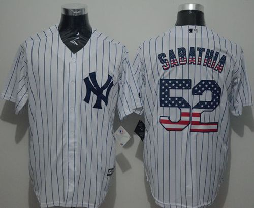 Yankees #52 C.C. Sabathia White Strip USA Flag Fashion Stitched Jersey - Zenithce
