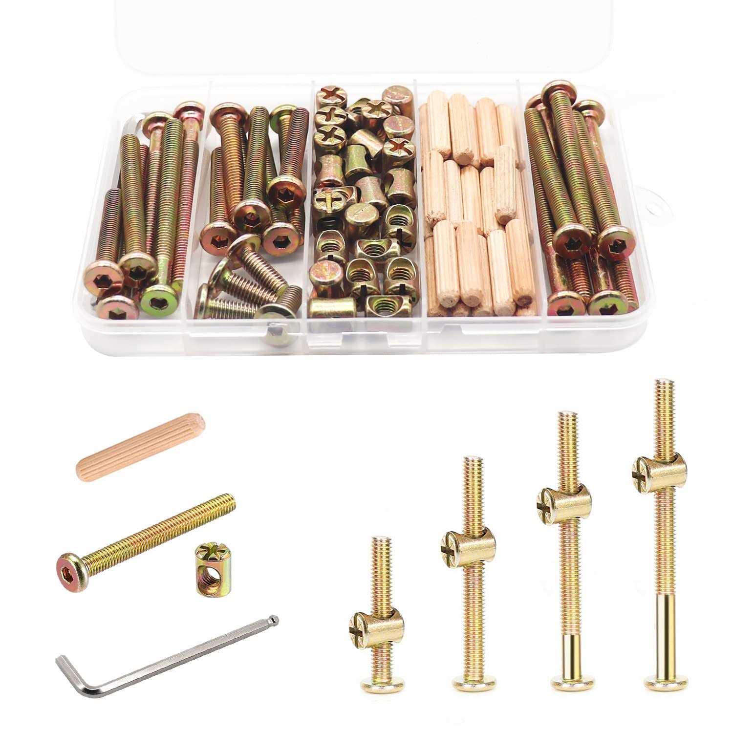 Crib Screws Bolts Hardware Replacement Kit, 28 Set M6 Bolts &Barrel Nuts for Bed Frame,Furniture,Chairs and Cabinets - Zenithce