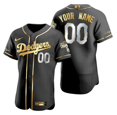 Los Angeles Dodgers Customized Black Gold 2020 World Series Champions Flex Base Stitched MLB Jersey - Zenithce