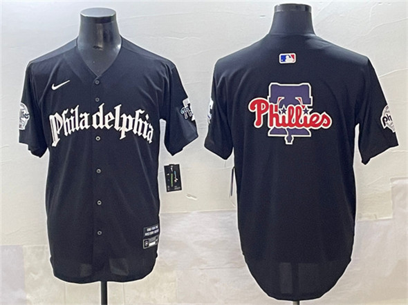 Philadelphia Phillies Team Big Logo Black GOTHIC Vapor Limited Stitched Jersey - Zenithce