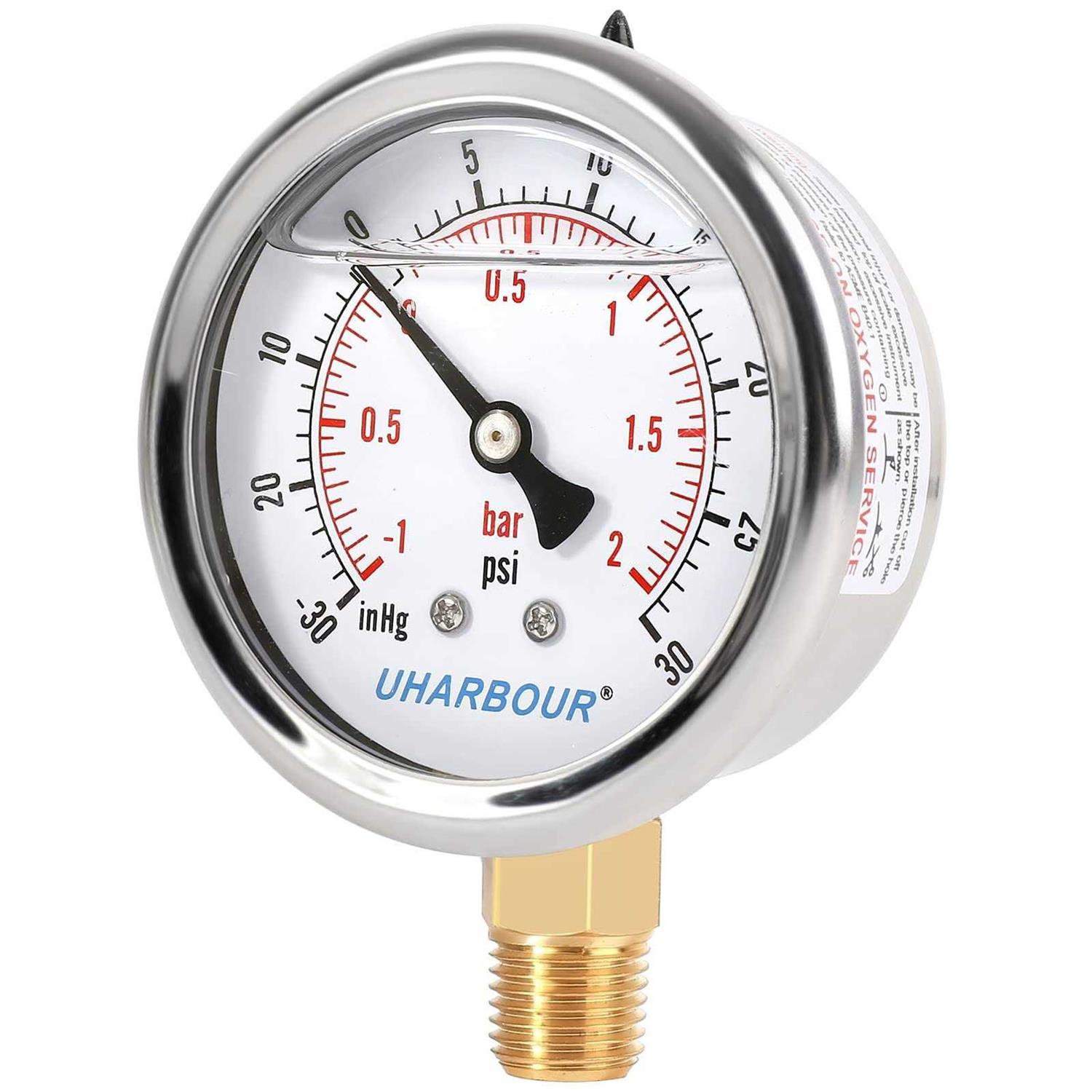Uharbour Glycerin Filled Pressure Gauge Stainless Steel Case - Zenithce