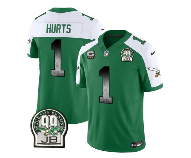 Philadelphia Eagles #1 Jalen Hurts Green White 2023 F.U.S.E. With 3-Star C Patch Throwback Vapor Untouchable Limited Stitched Jersey - Zenithce