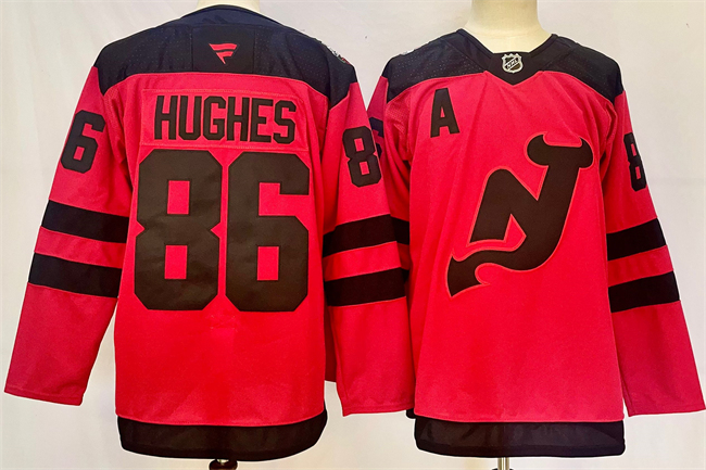 New Jersey Devils #86 Jack Hughes Red 2024-25 With A Patch Stitched Jersey - Zenithce