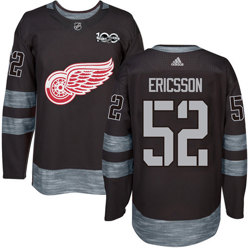 Red Wings #52 Jonathan Ericsson Black 1917-2017 100th Anniversary Stitched Jersey - Zenithce