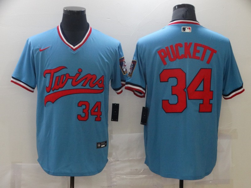 Twins #34 Kirby Puckett Blue Stitched Jersey - Zenithce