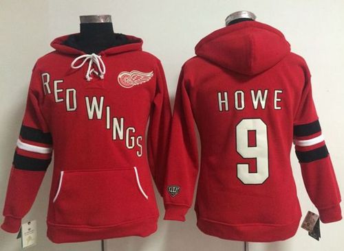 Detroit Red Wings #9 Gordie Howe Red Women's Old Time Heidi NHL Hoodie - Zenithce
