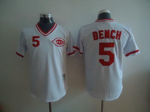Mitchell And Ness Reds #5 Johnny Bench Stitched White Throwback Jersey - Zenithce