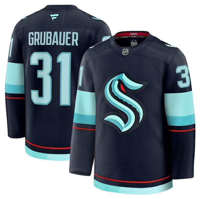 Seattle Kraken #31 Philipp Grubauer Navy 2024-25 Home Stitched Jersey - Zenithce