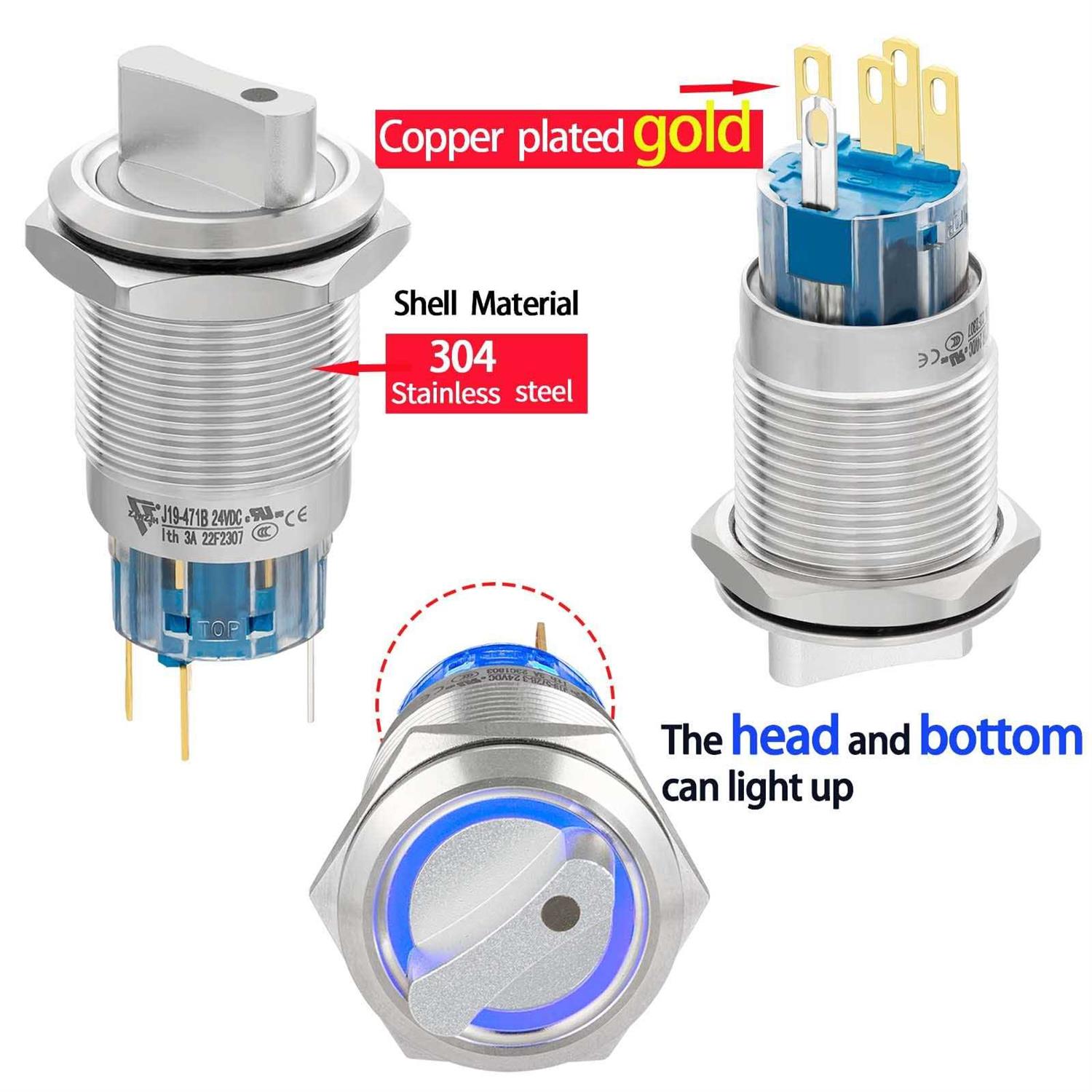 ZJWZJH Rotary Switch 19mm Positions LED Light - Zenithce