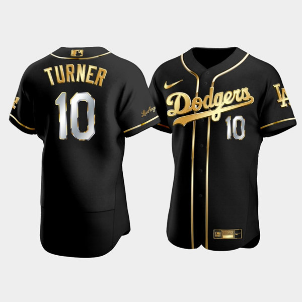 Los Angeles Dodgers #10 Justin Turner Black Gold Flex Base Stitched Jersey - Zenithce
