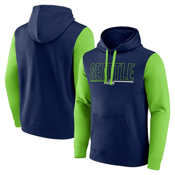 Seattle Seahawks Navy Neon Green Outline Pullover Hoodie - Zenithce