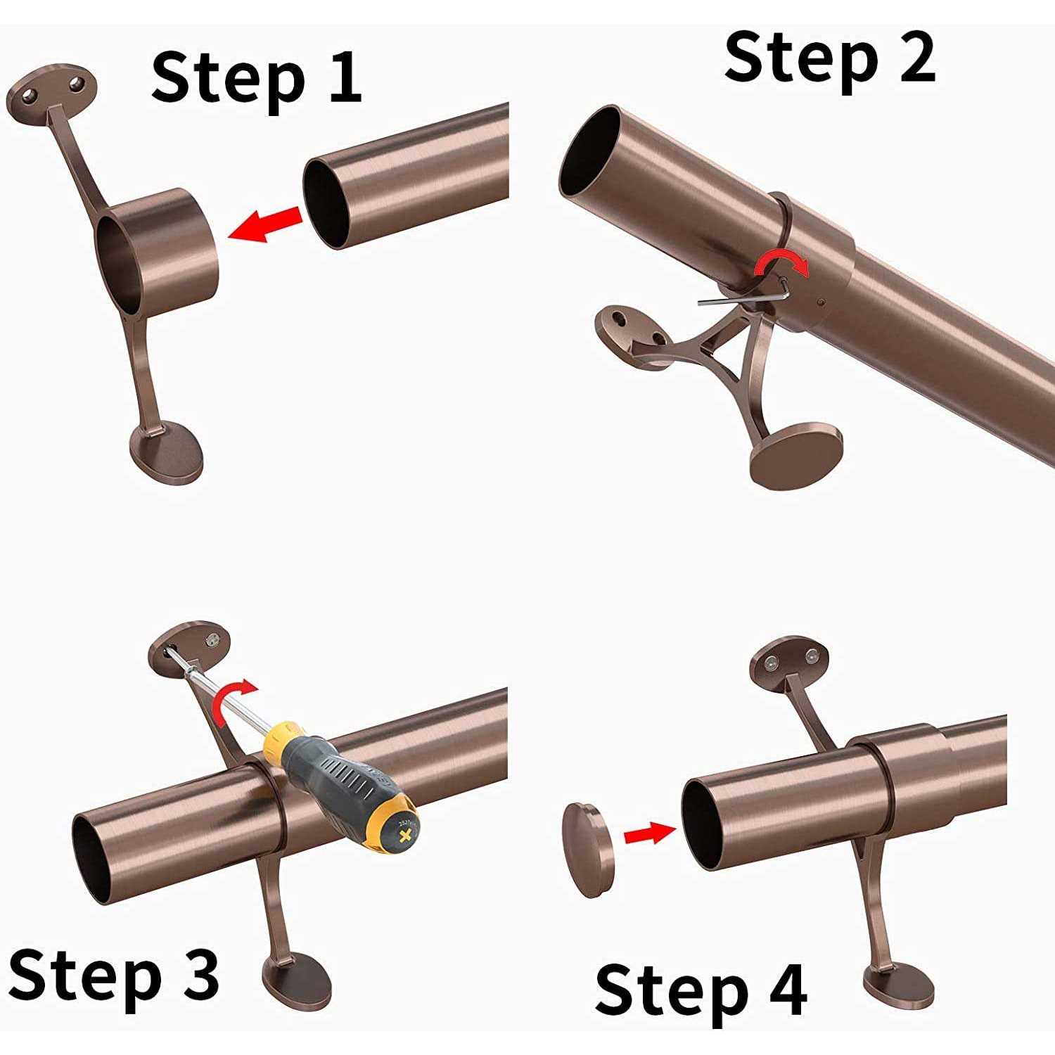 Muzata Bar Foot Rail Kit Undercounter Mount Hardware and Tubing Complete Kit 2” OD - Zenithce
