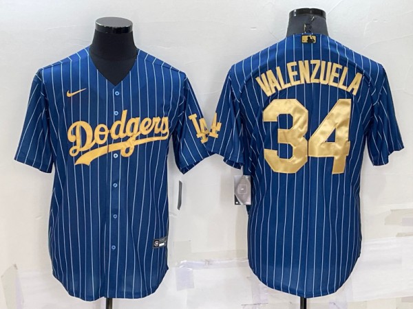 Los Angeles Dodgers #34 Fernando Valenzuela Navy Gold Cool Base Stitched Baseball Jersey - Zenithce