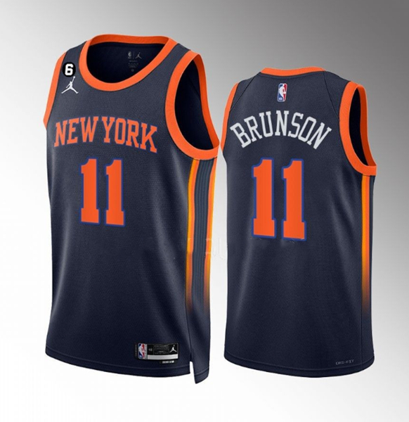 New York Knicks #11 Jalen Brunson Navy Statement Edition With NO.6 Patch Stitched Jersey - Zenithce