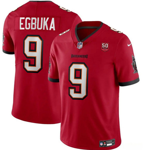 Tampa Bay Buccaneers #9 Emeka Egbuka Red 2025 Draft 50th Anniversary Patch Vapor Untouchable Limited Football Stitched Jersey - Zenithce