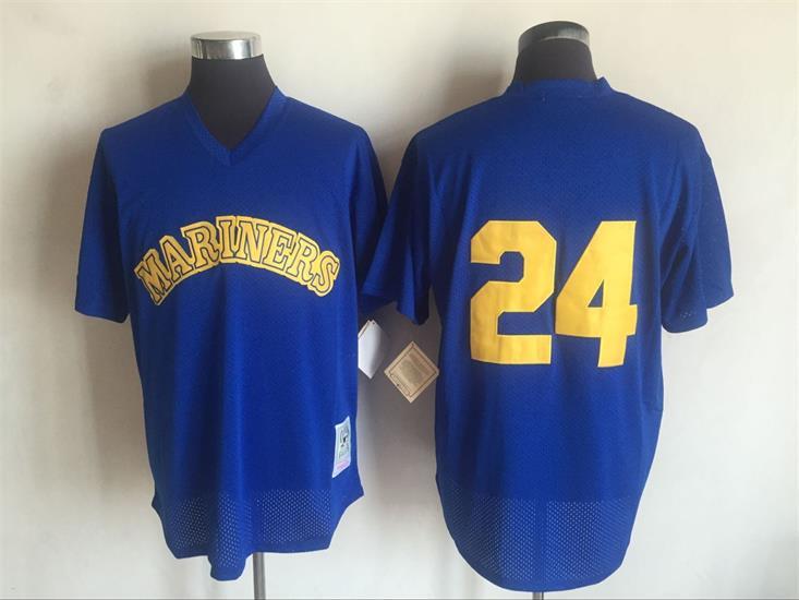 Seattle Mariners #24 Ken Griffey Mitchell And Ness Light Blue 1991 Throwback Stitched Jersey - Zenithce