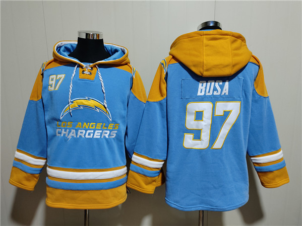 Los Angeles Chargers #97 Joey Bosa Blue Ageless Must-Have Lace-Up Pullover Hoodie - Zenithce