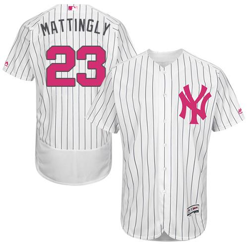 Yankees #23 Don Mattingly White Strip Flexbase Authentic Collection 2016 Mother's Day Stitched Jersey - Zenithce