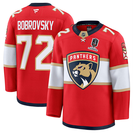 Florida Panthers #72 Sergei Bobrovsky Red Home 2025 Stanley Cup Champions Patch Stitched Jersey - Zenithce
