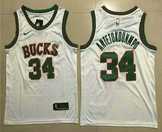 Milwaukee Bucks #34 Giannis Antetokounmpo White 2017-2018 Swingman Throwback Stitched Jersey - Zenithce