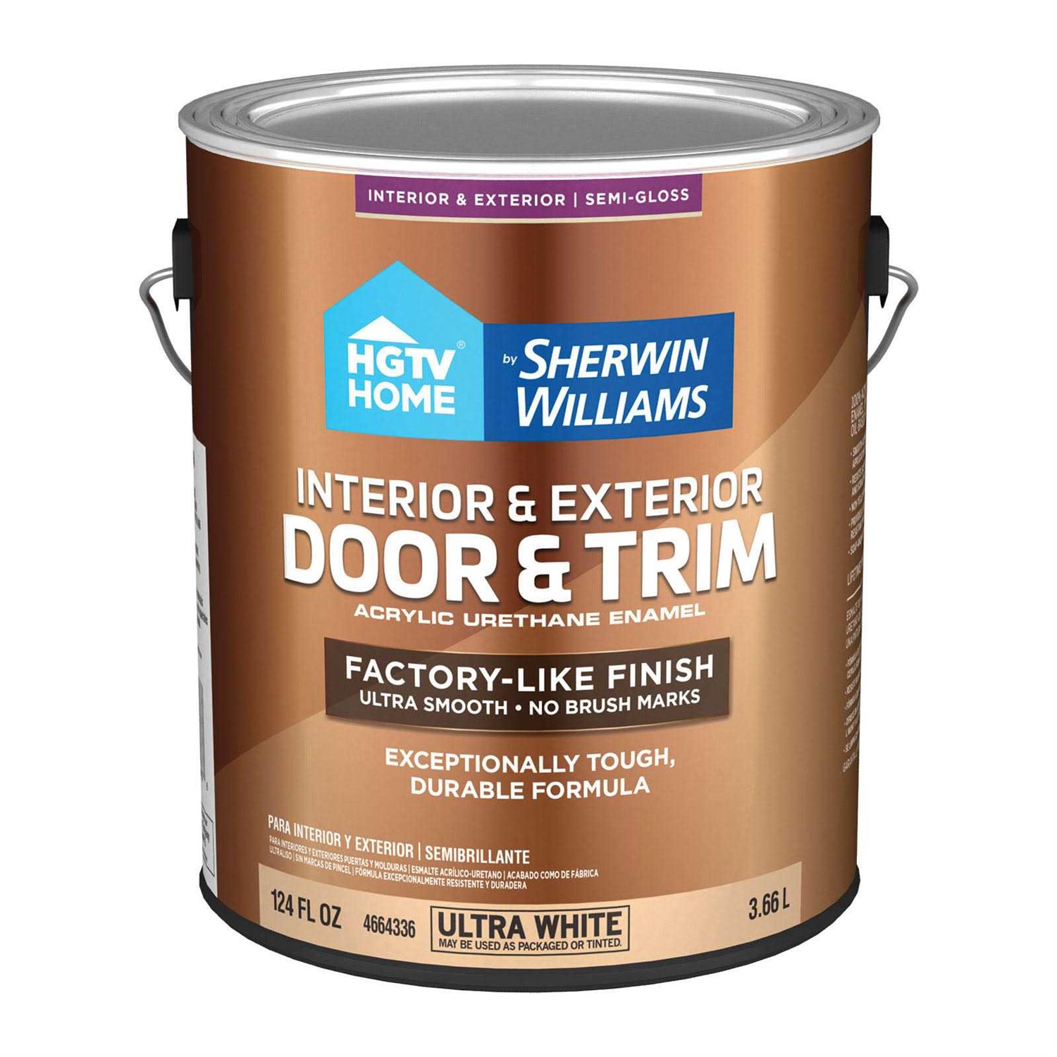 HGTV Home by Sherwin-Williams Semi-gloss Ultra White Acrylic Interior/Exterior Door and Trim Paint DT4664335-14 - Zenithce