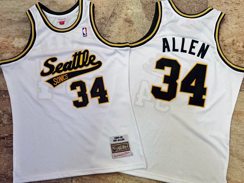 Seattle Supersonics #34 Ray Allen White 2005-06 AU Throwback Jersey - Zenithce