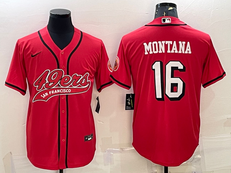 San Francisco 49ers #16 Joe Montana New Red With Patch Cool Base Stitched Baseball Jersey - Zenithce