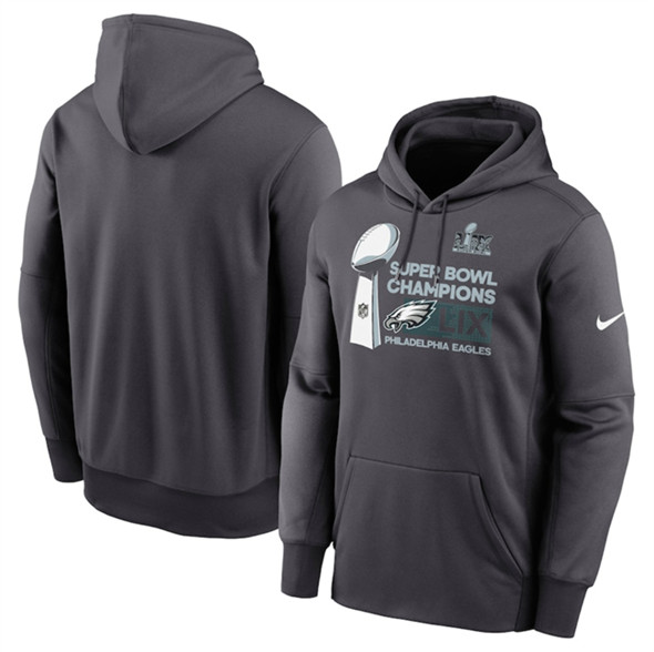 Philadelphia Eagles Anthracite Super Bowl LIX Champions Locker Room Trophy Collection Fleece Pullover Hoodie - Zenithce